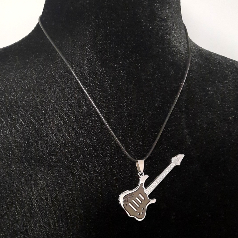 Classic Guitar Adjustable Black Rope Necklace